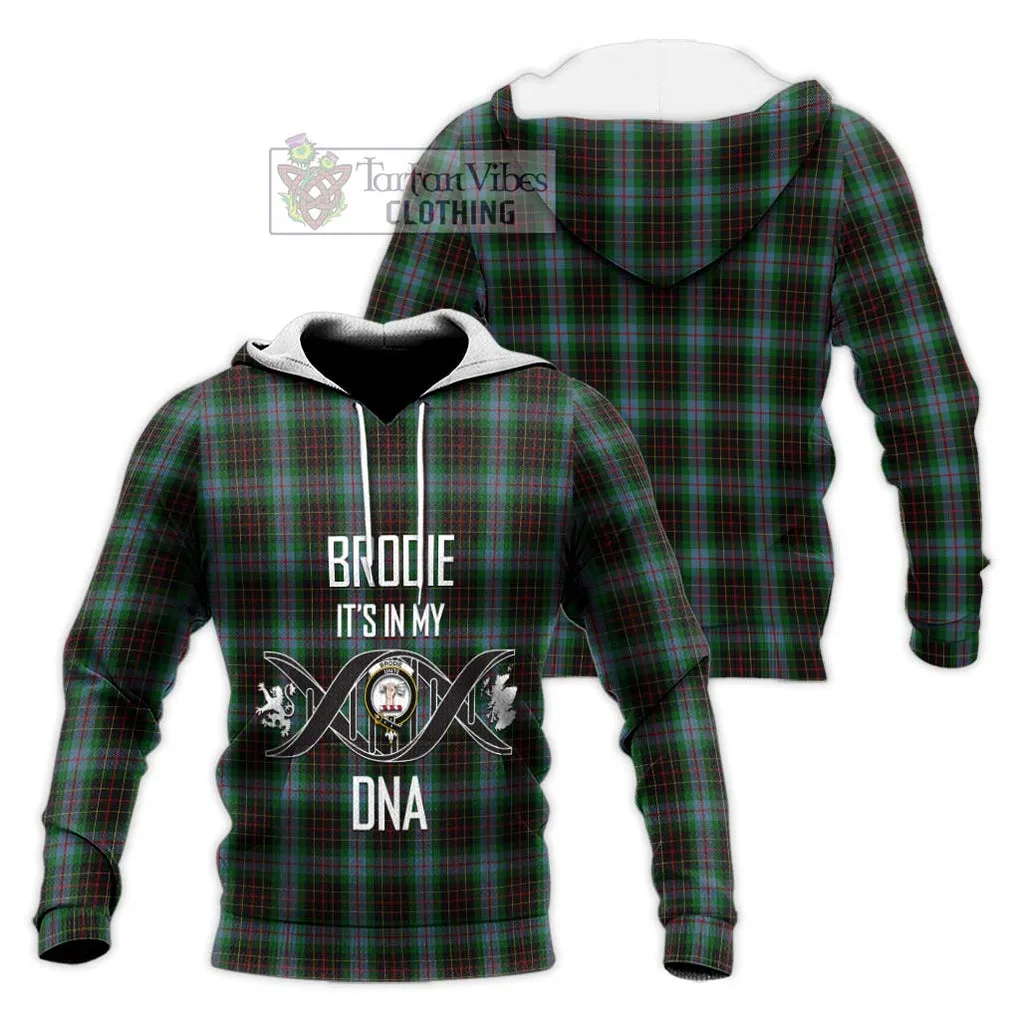 Brodie Hunting Tartan Knitted Hoodie with Family Crest DNA In Me Style