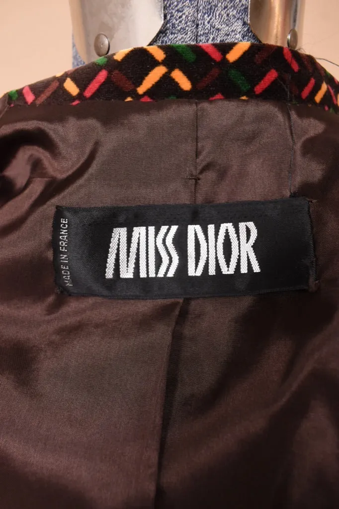 Brown 1970s Velvet Three Piece Set by Miss Dior, S/M