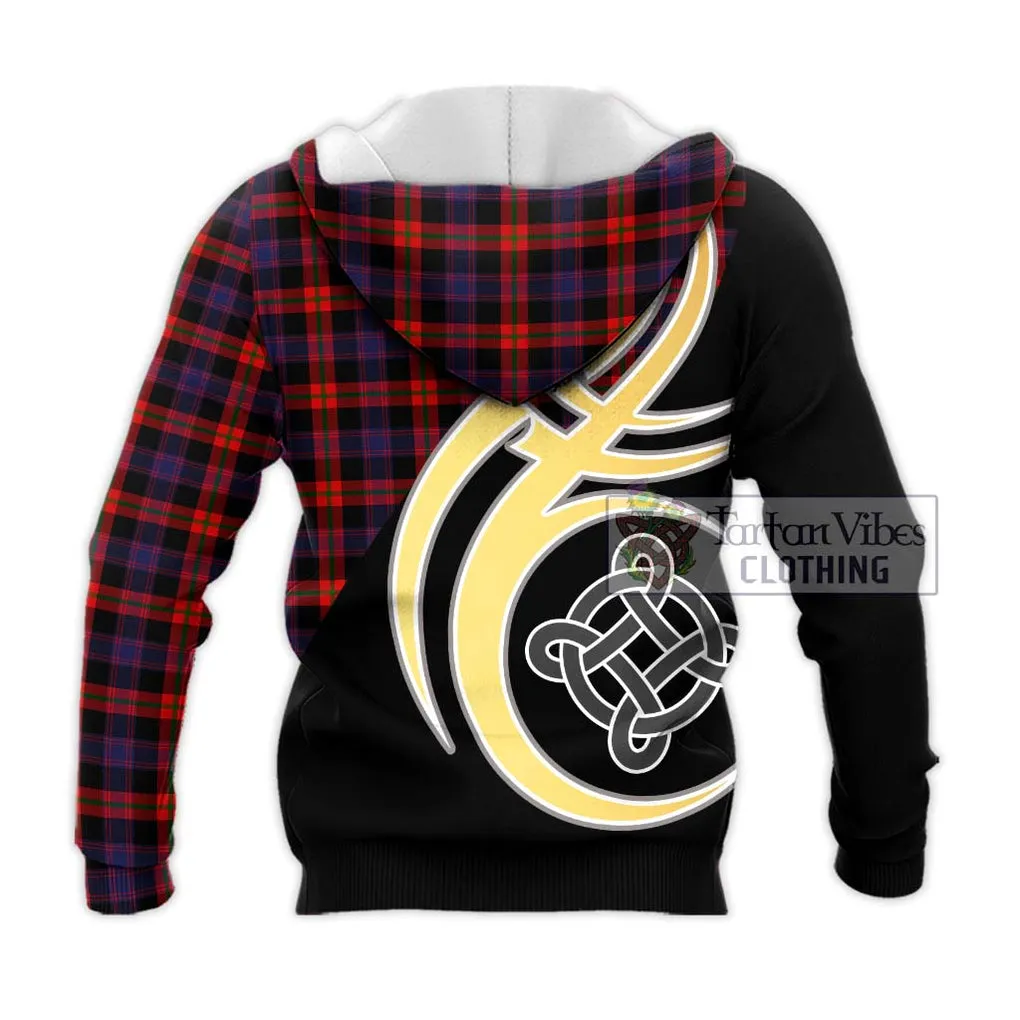 Brown (Broun) Tartan Knitted Hoodie with Family Crest and Celtic Symbol Style