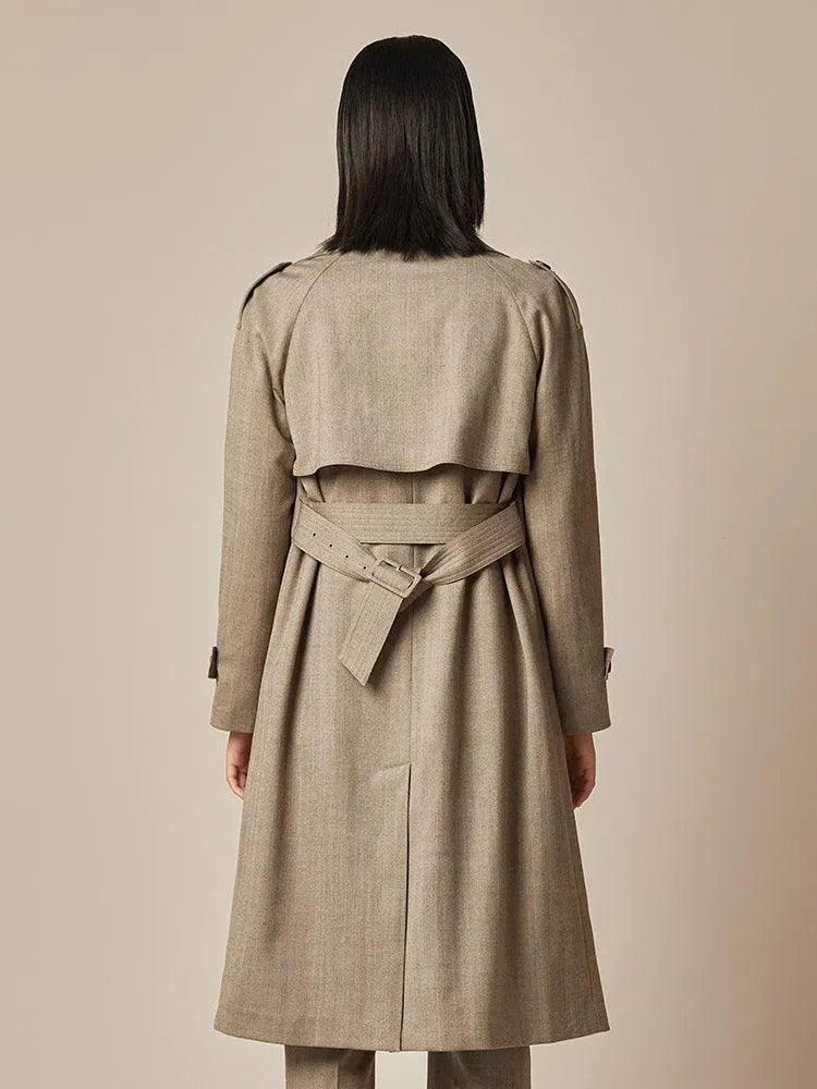 Brown Wool Blend Trench Coat