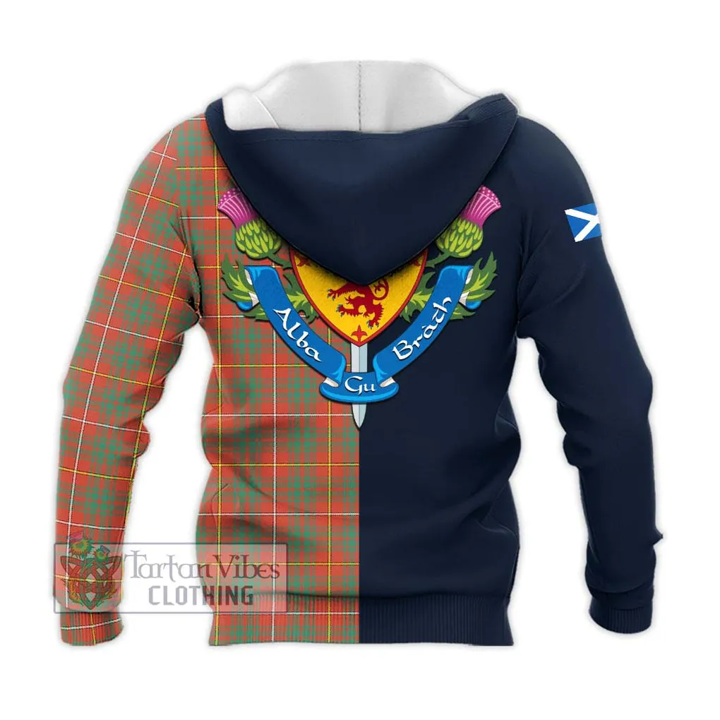 Bruce Ancient Tartan Knitted Hoodie Alba with Scottish Lion Royal Arm Half Style