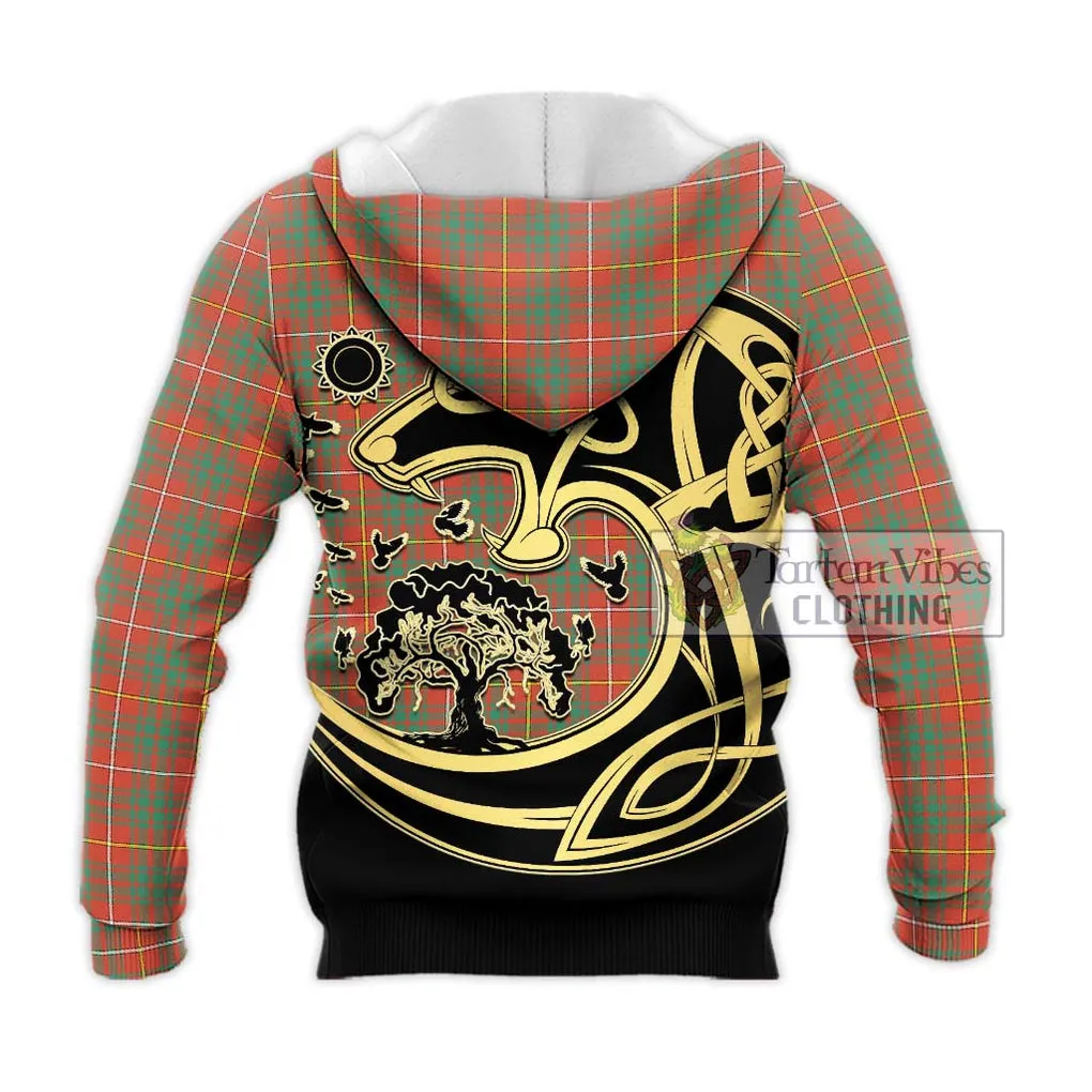 Bruce Ancient Tartan Knitted Hoodie with Family Crest Celtic Wolf Style