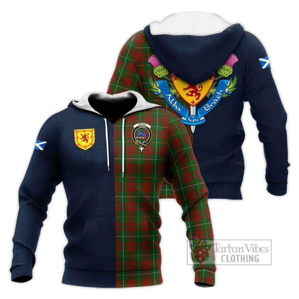 Bruce Hunting Tartan Knitted Hoodie Alba with Scottish Lion Royal Arm Half Style