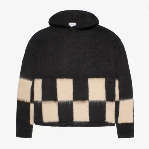 BRUSHED CHECKERED KNIT HOODIE