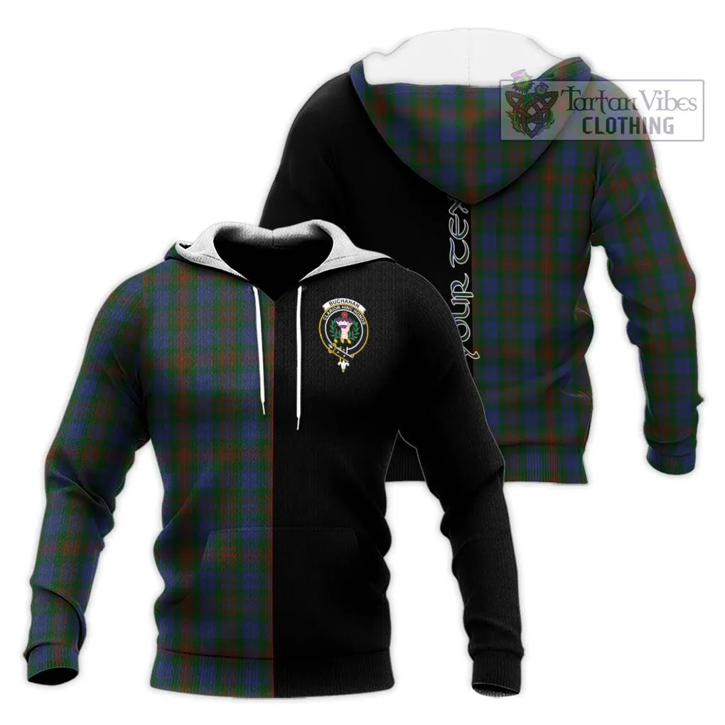 Buchanan Hunting Tartan Knitted Hoodie with Family Crest and Half Of Me Style