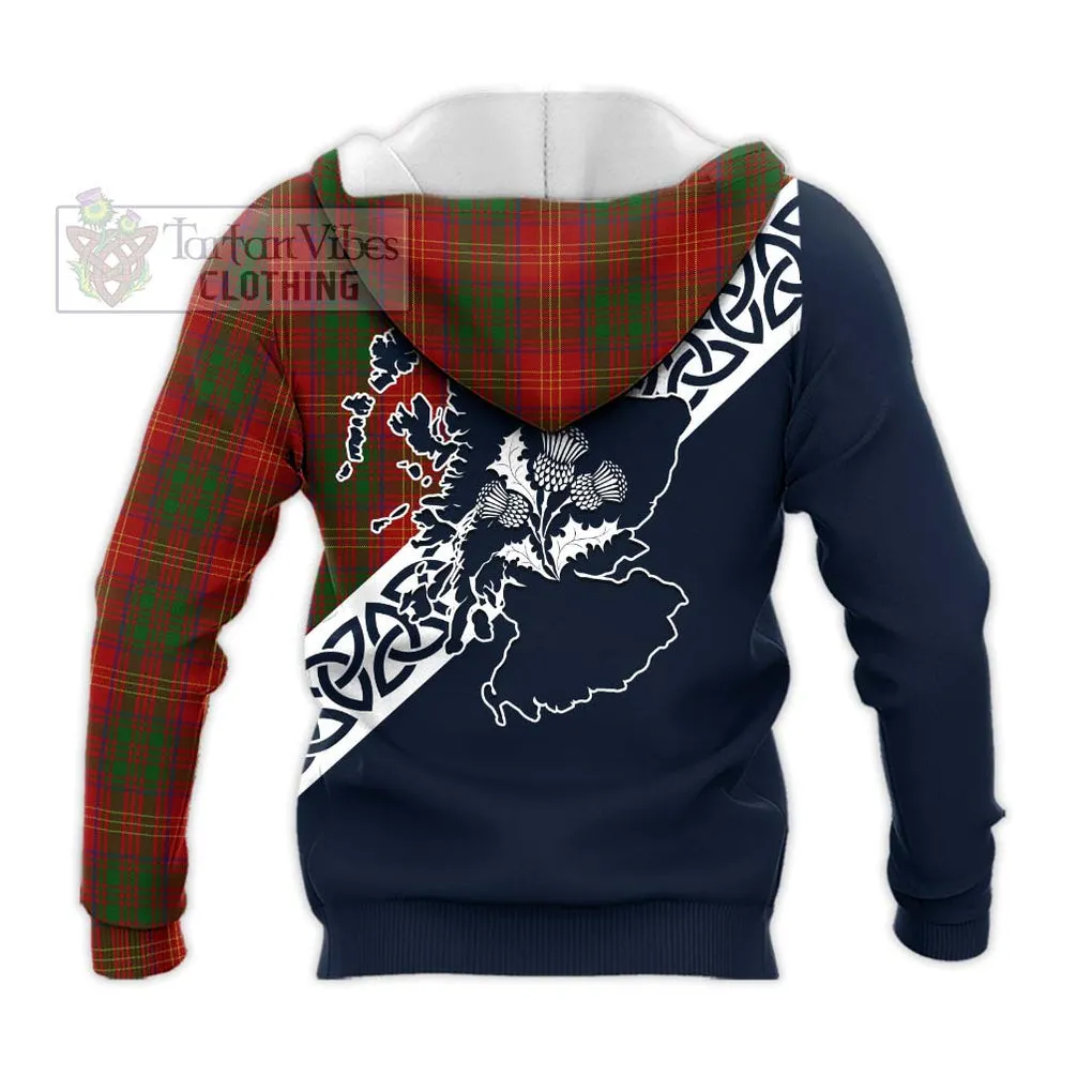 Burns Tartan Knitted Hoodie Featuring Thistle and Scotland Map