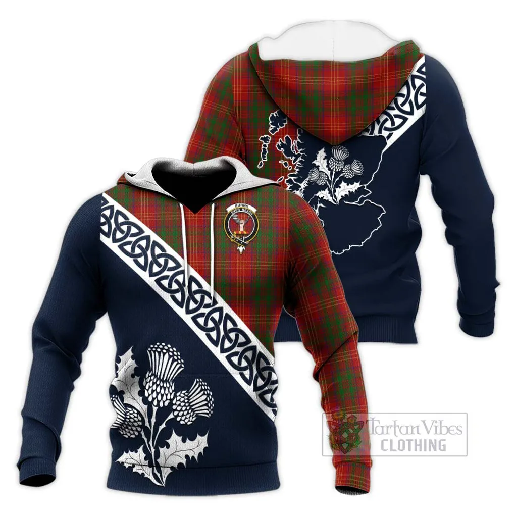 Burns Tartan Knitted Hoodie Featuring Thistle and Scotland Map