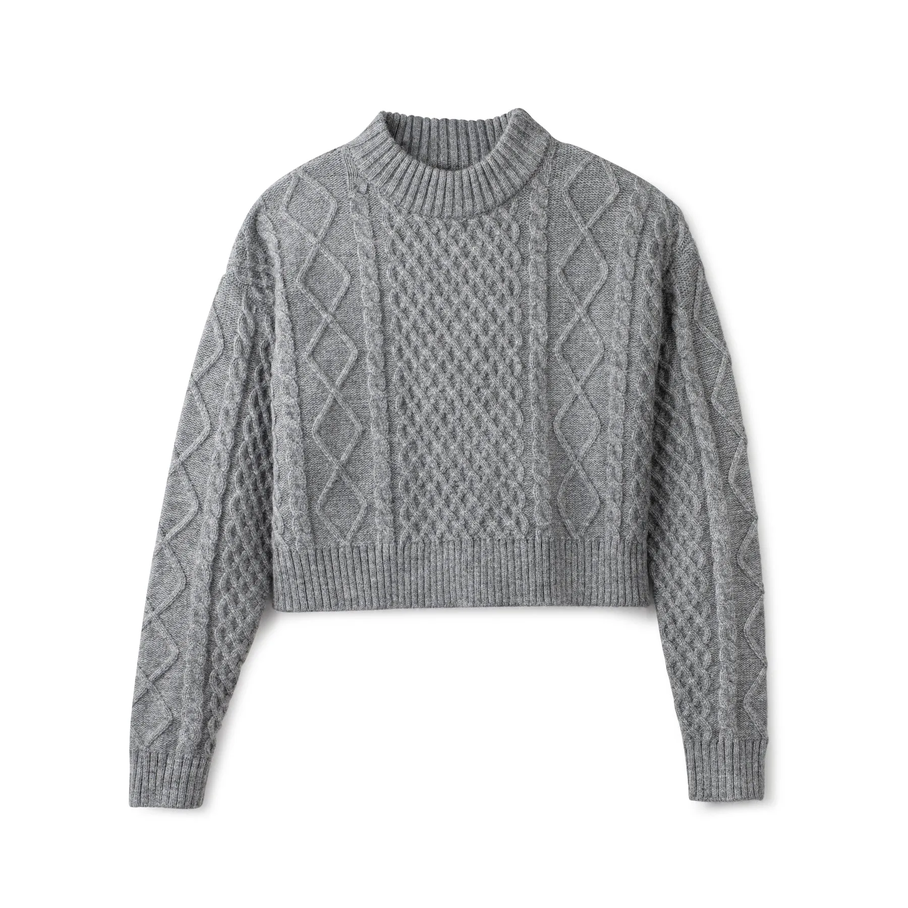 Cable Knit Crop Sweater IN: Grey