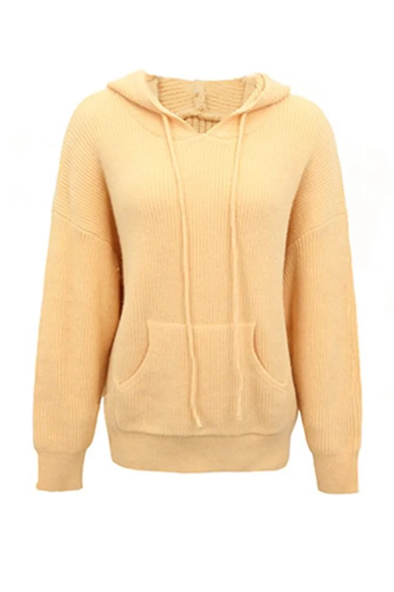 CABLE KNIT HOODED KNIT SWEATER TOP