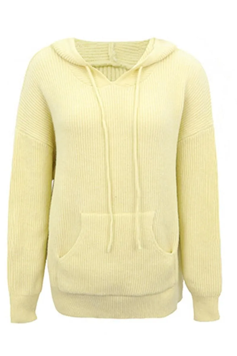 CABLE KNIT HOODED KNIT SWEATER TOP