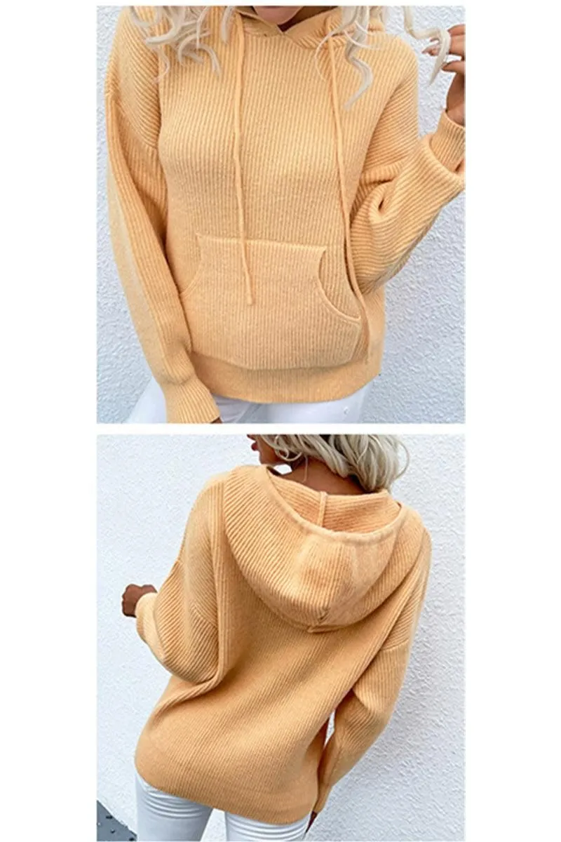 CABLE KNIT HOODED KNIT SWEATER TOP