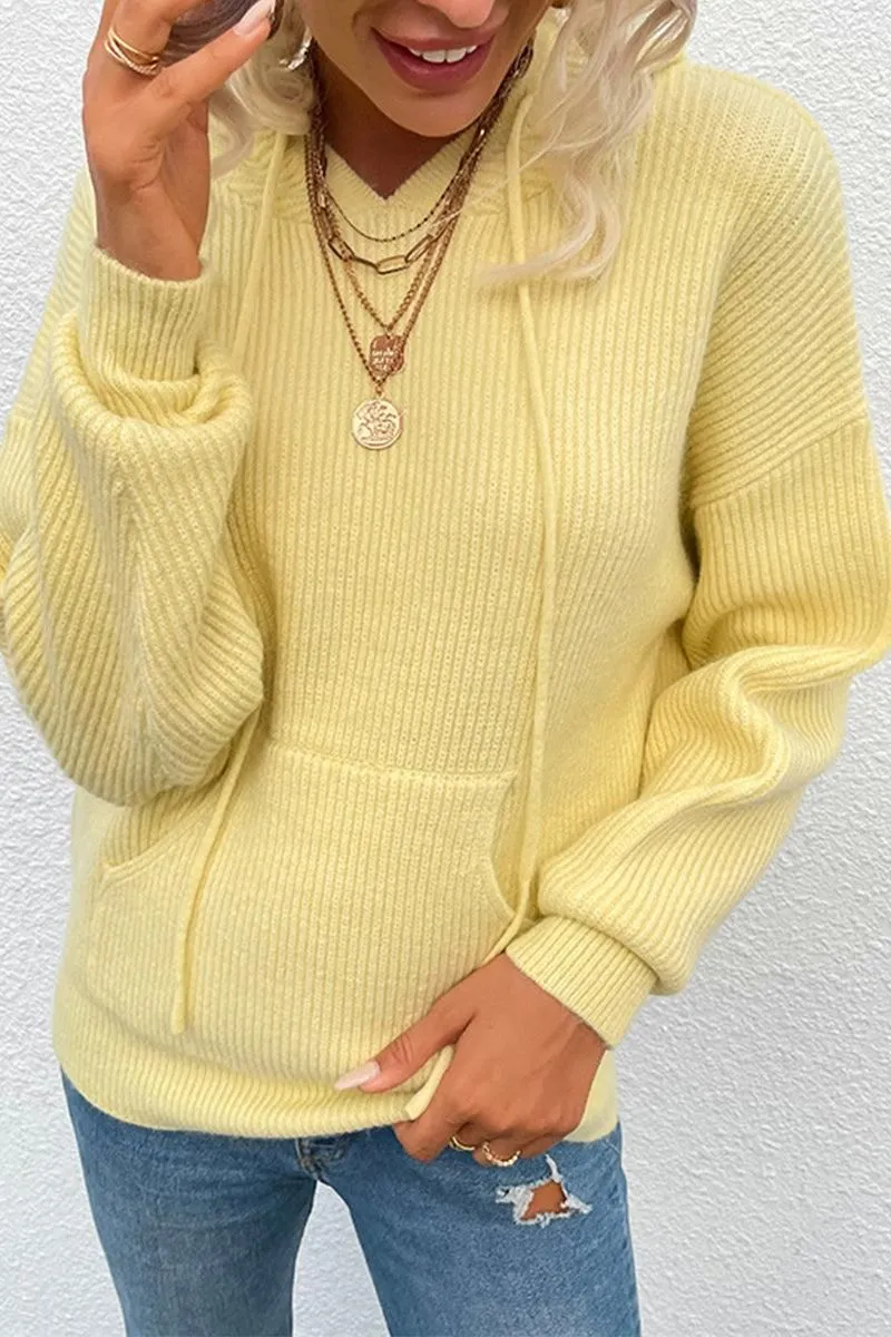 CABLE KNIT HOODED KNIT SWEATER TOP