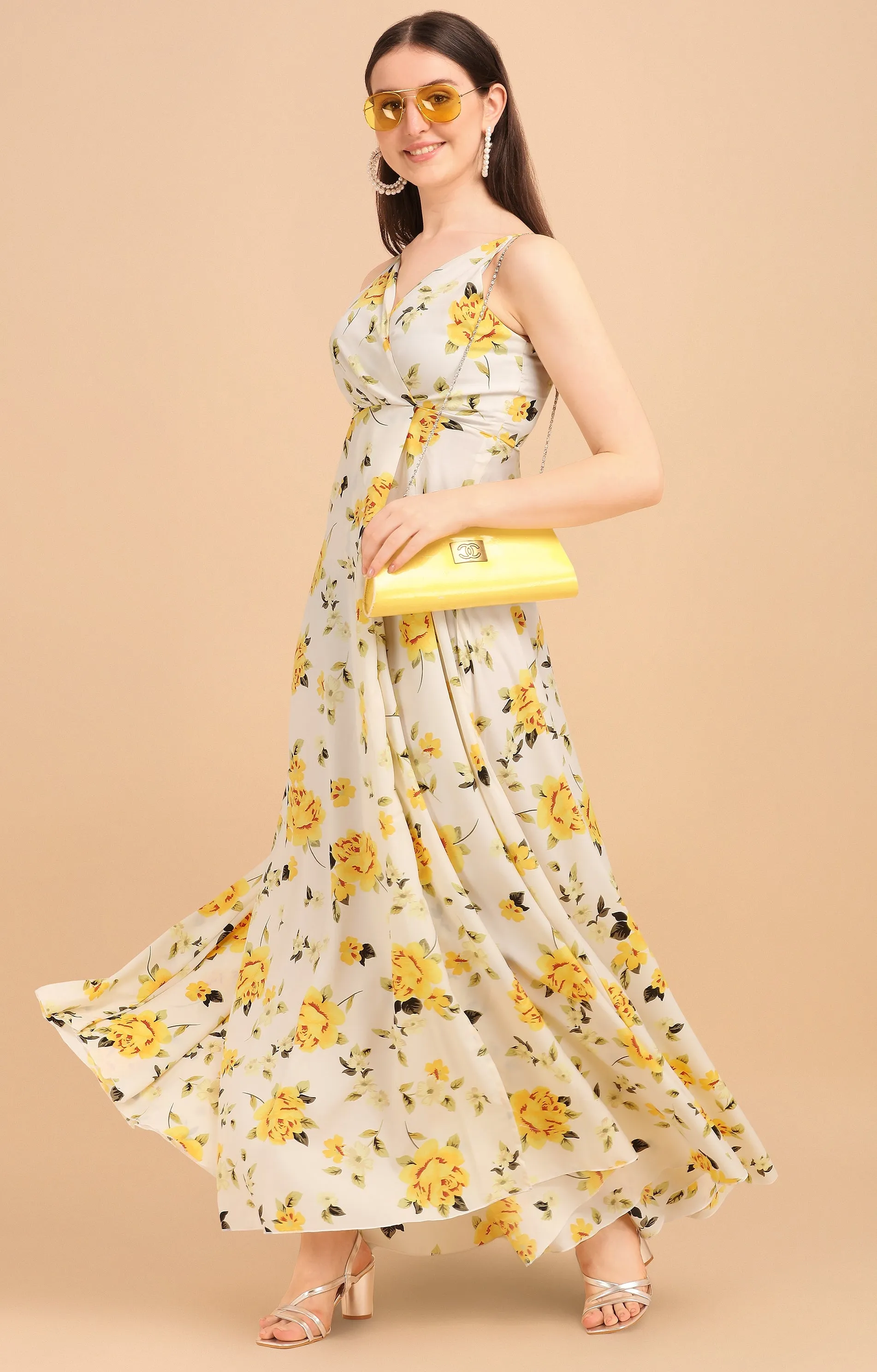 Charming Floral Wrap Maxi Dress