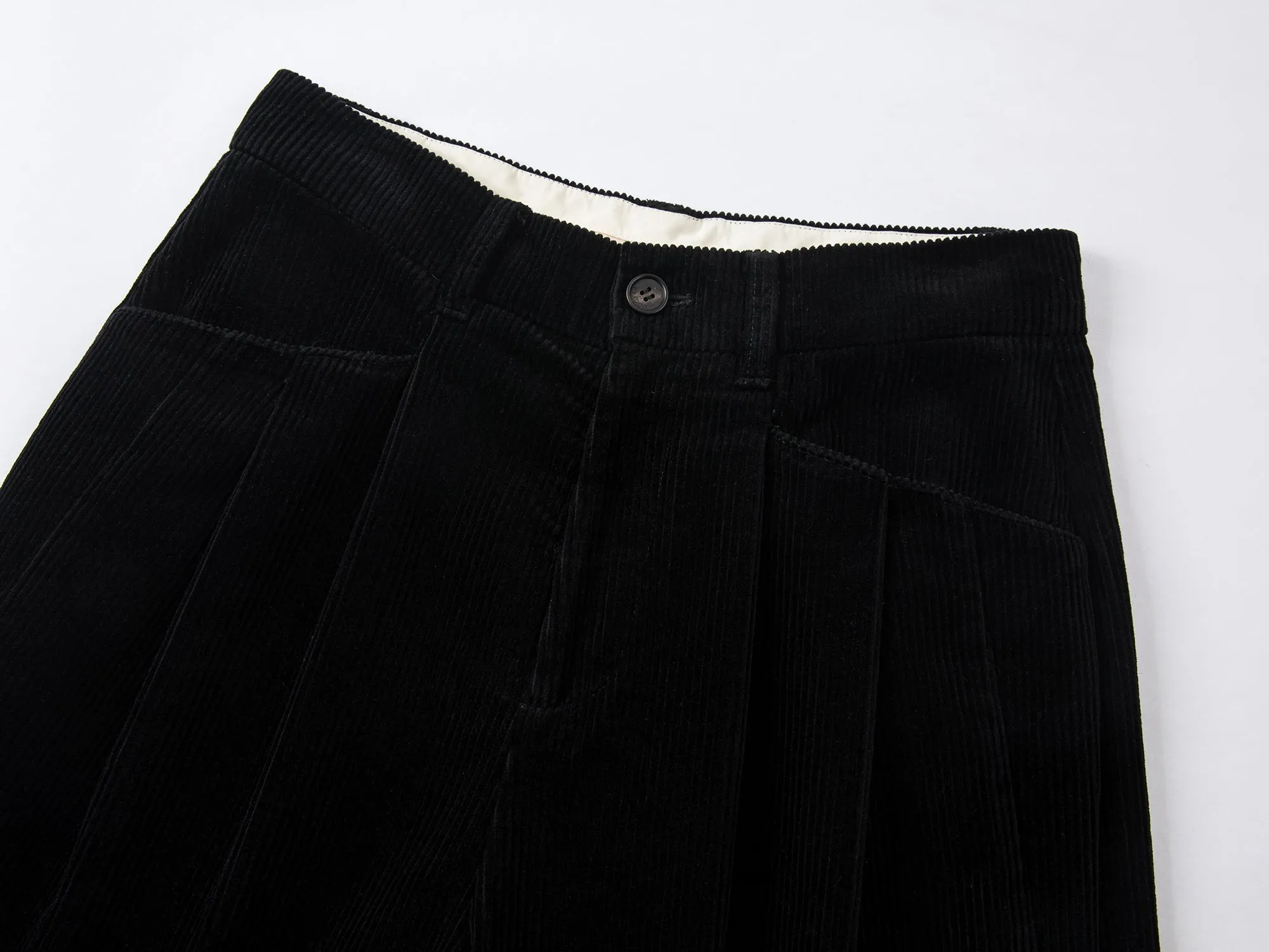 Corduroy double-pleated wide-leg pants