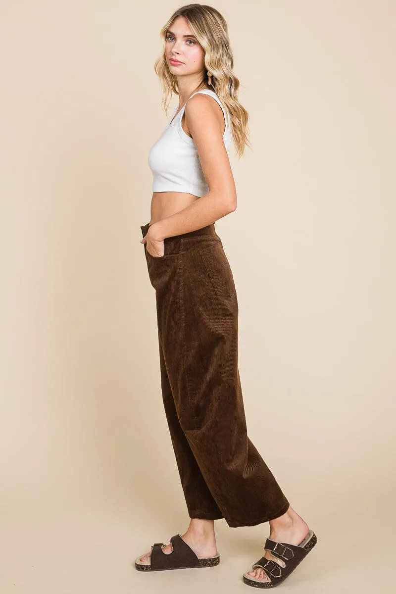 Corduroy Wide Leg Horseshoe Relaxed Fit Pants