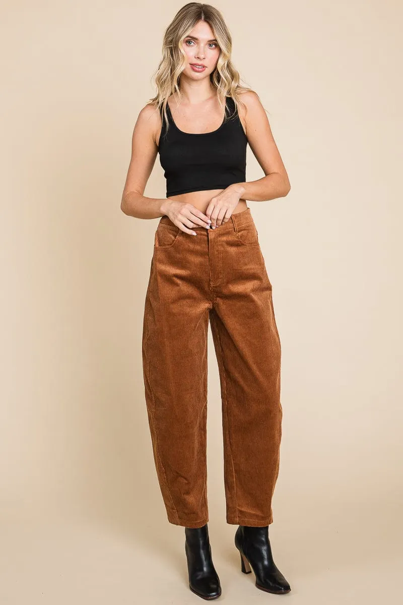 Corduroy Wide Leg Horseshoe Relaxed Fit Pants