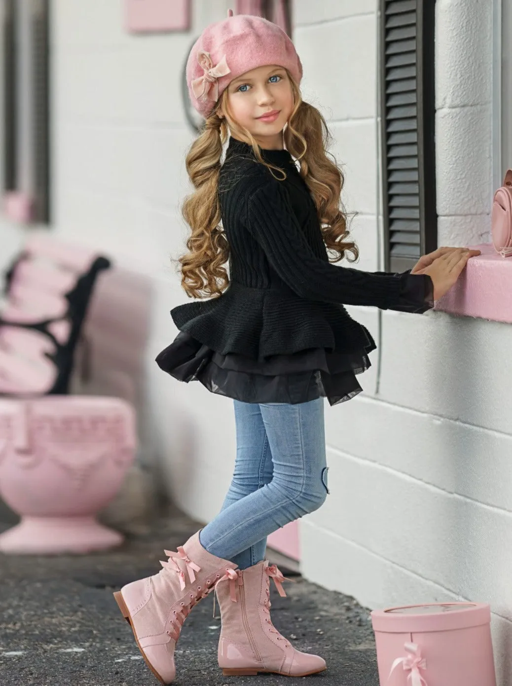 Cute As Pie Black Cable Knit Tutu Sweater