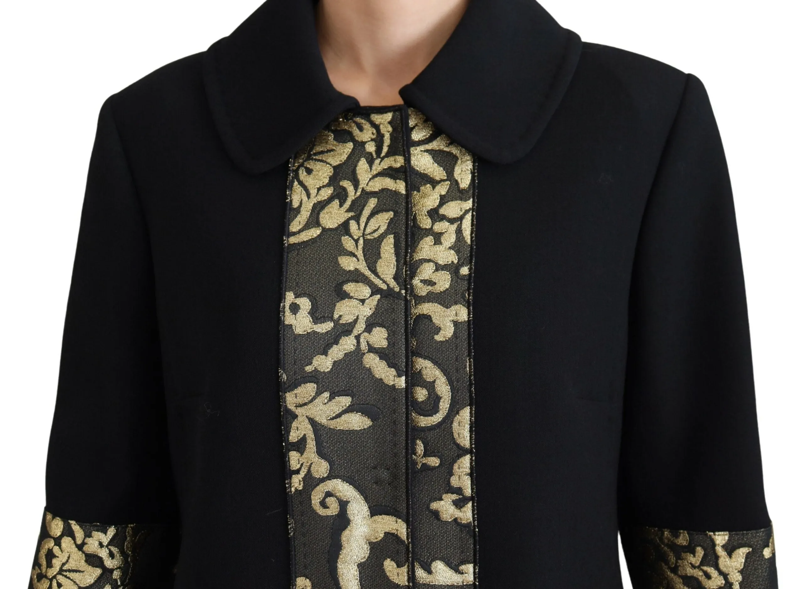 Dolce & Gabbana Black Gold Jacquard Long Trench Coat Jacket