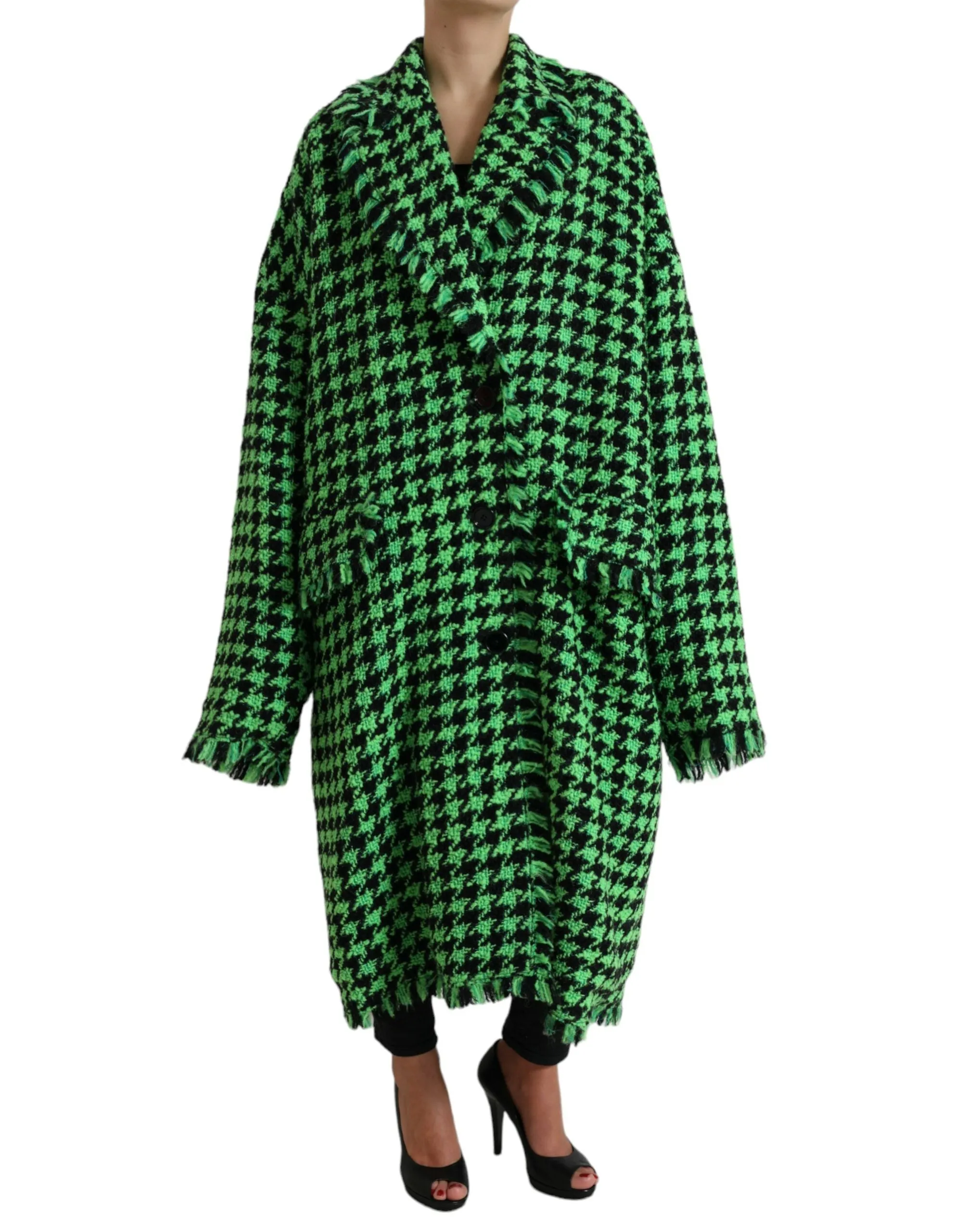 Dolce & Gabbana Elegant Green Houndstooth Trench Coat