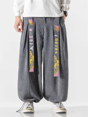 Fashion Embroidery Corduroy Wide Leg Pants for Men