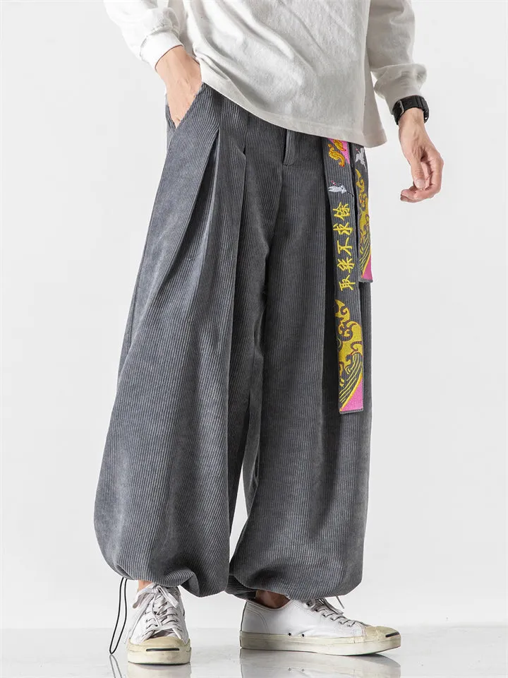 Fashion Embroidery Corduroy Wide Leg Pants for Men