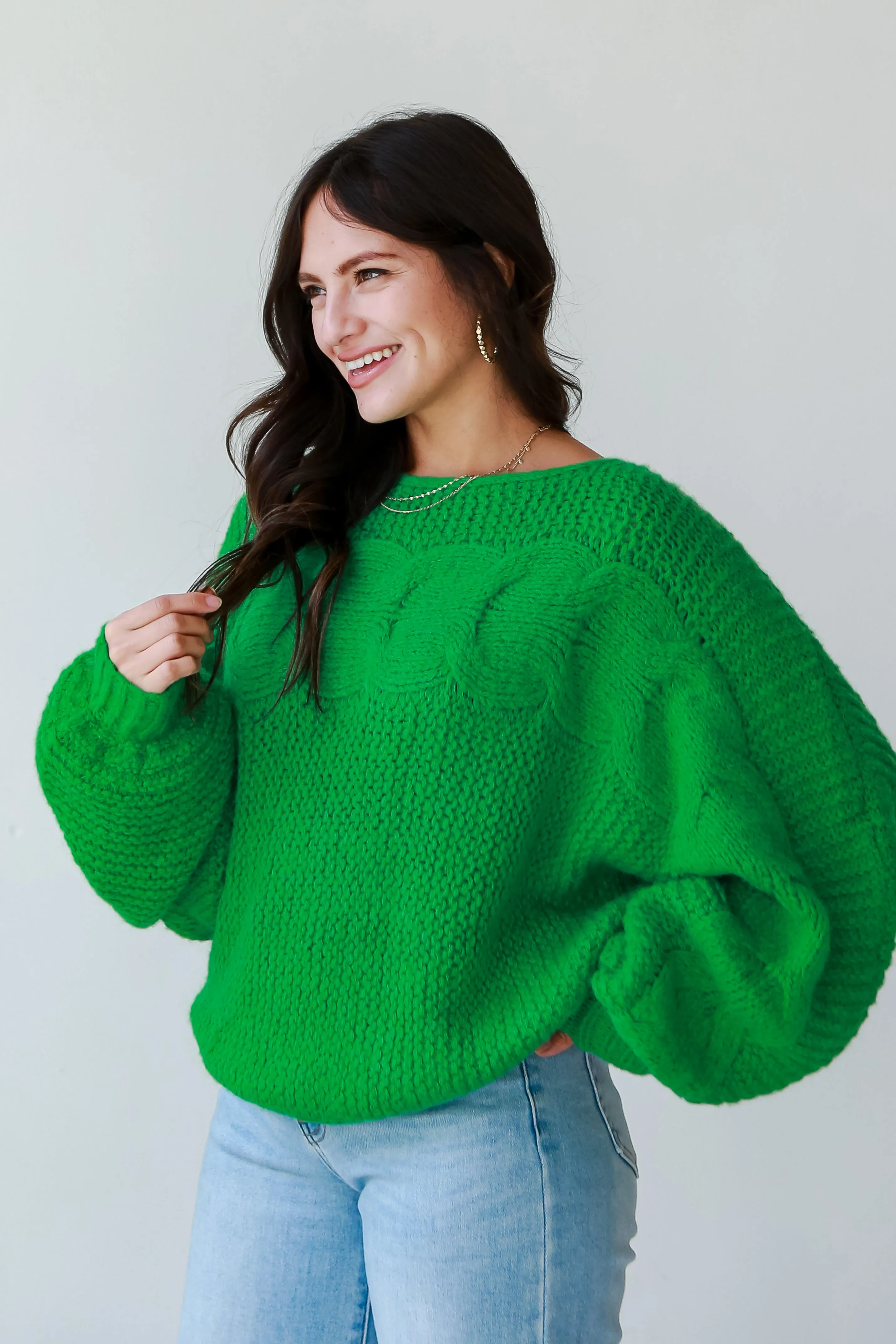 FINAL SALE - Luxe Outing Kelly Green Cable Knit Oversized Sweater