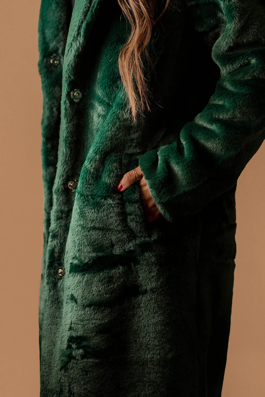 For Keeps Full Length Faux Fur Jacket (Hunter Green)