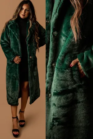 For Keeps Full Length Faux Fur Jacket (Hunter Green)