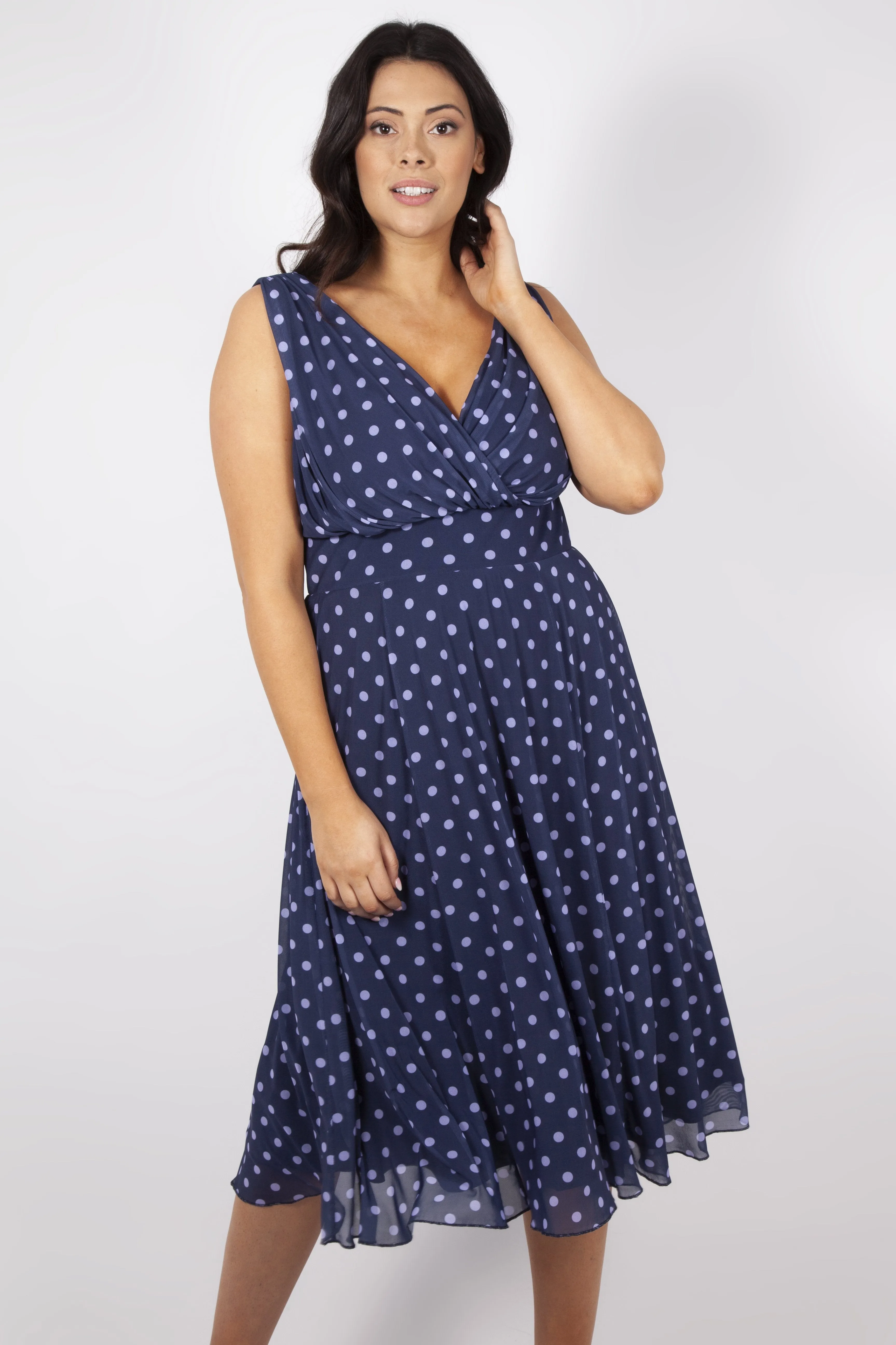 Freya Blueberry and Lilac Spot Midi Dress