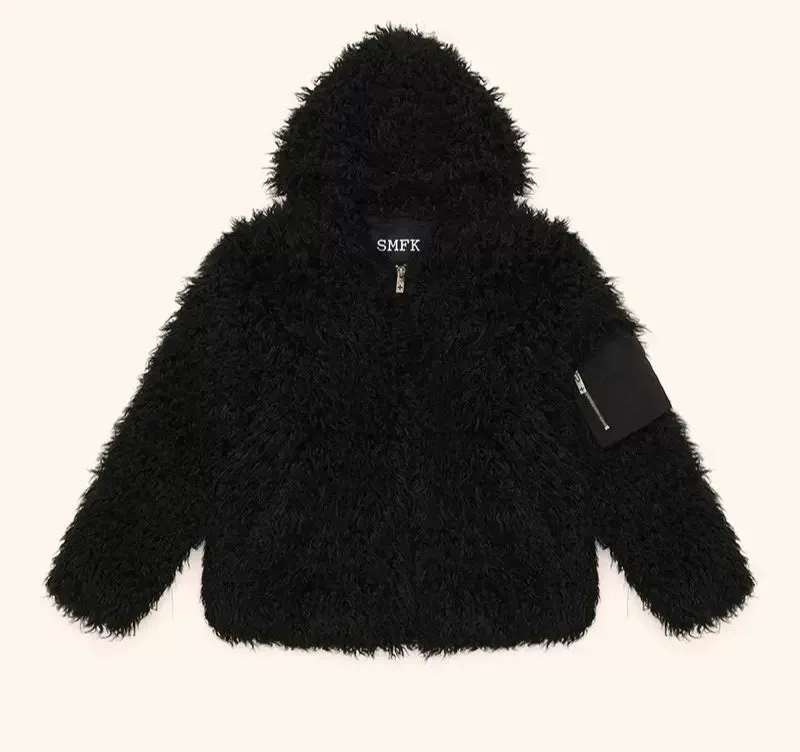 Georgia Teddy Fleece Fur Hoodie Thick Warm Jacket