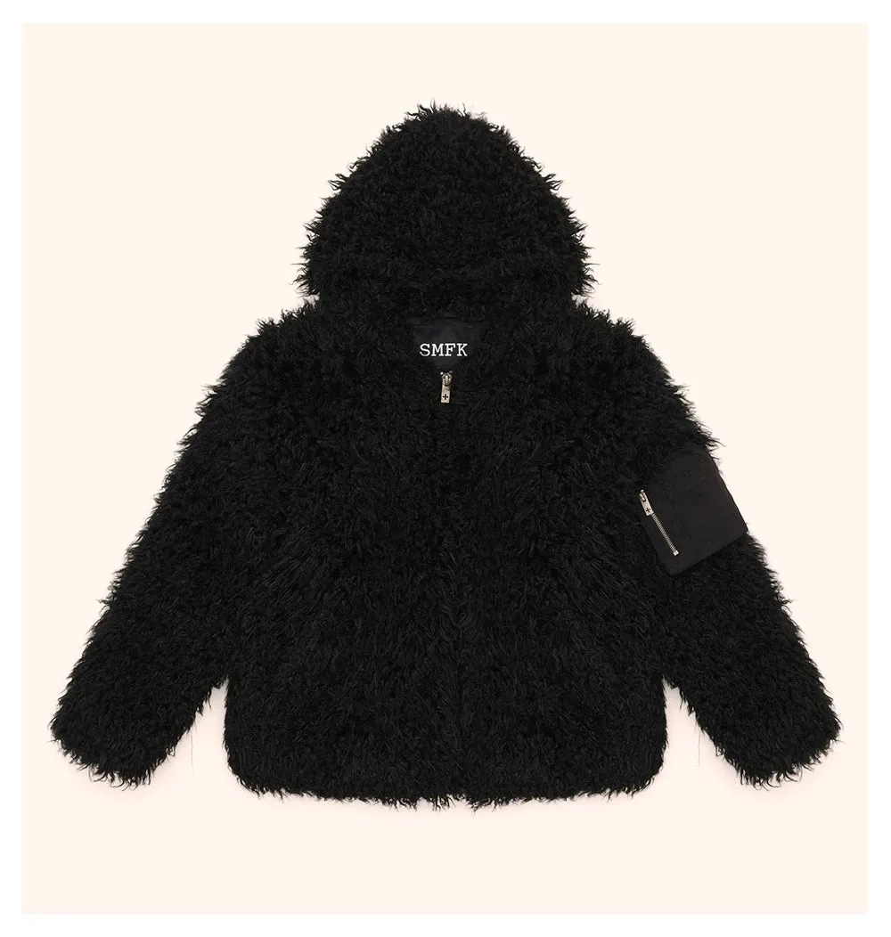 Georgia Teddy Fleece Fur Hoodie Thick Warm Jacket