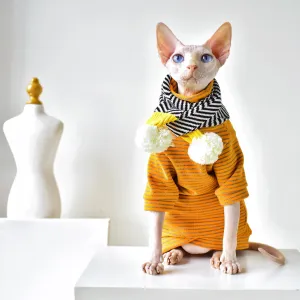 Heat-Generating Fabric German Velvet Striped High Collar Shirt | Winter Thickened Sphynx Hairless Cat Clothes