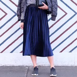 Hello Parry Blue Velvet Pleated Skirt