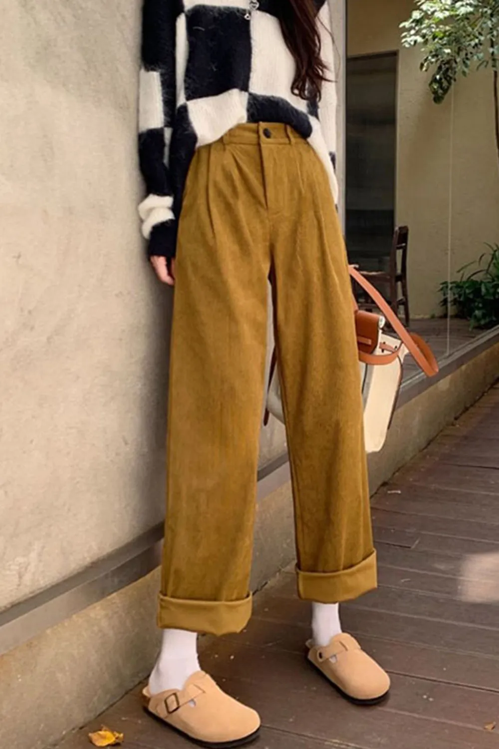 High Waist Casual Pockets Long Corduroy Pants