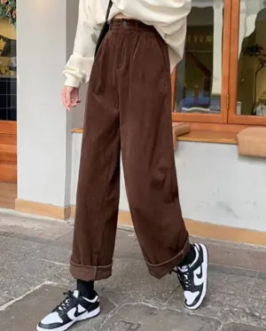 High Waist Women Vintage Corduroy Pants