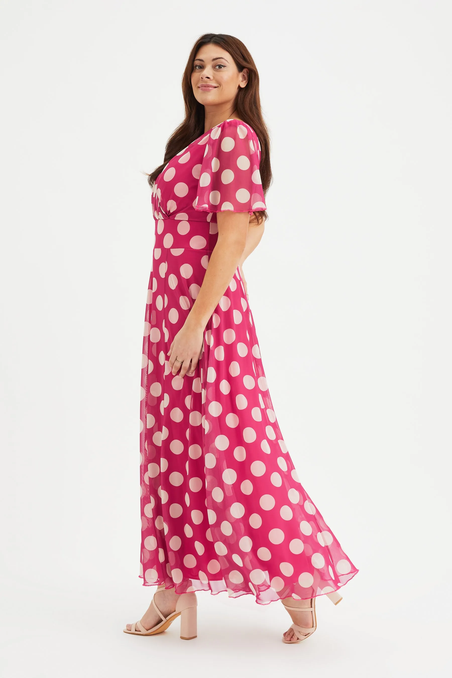 Isabelle Cerise Cream Lollidot Print Float Sleeve Maxi Dress