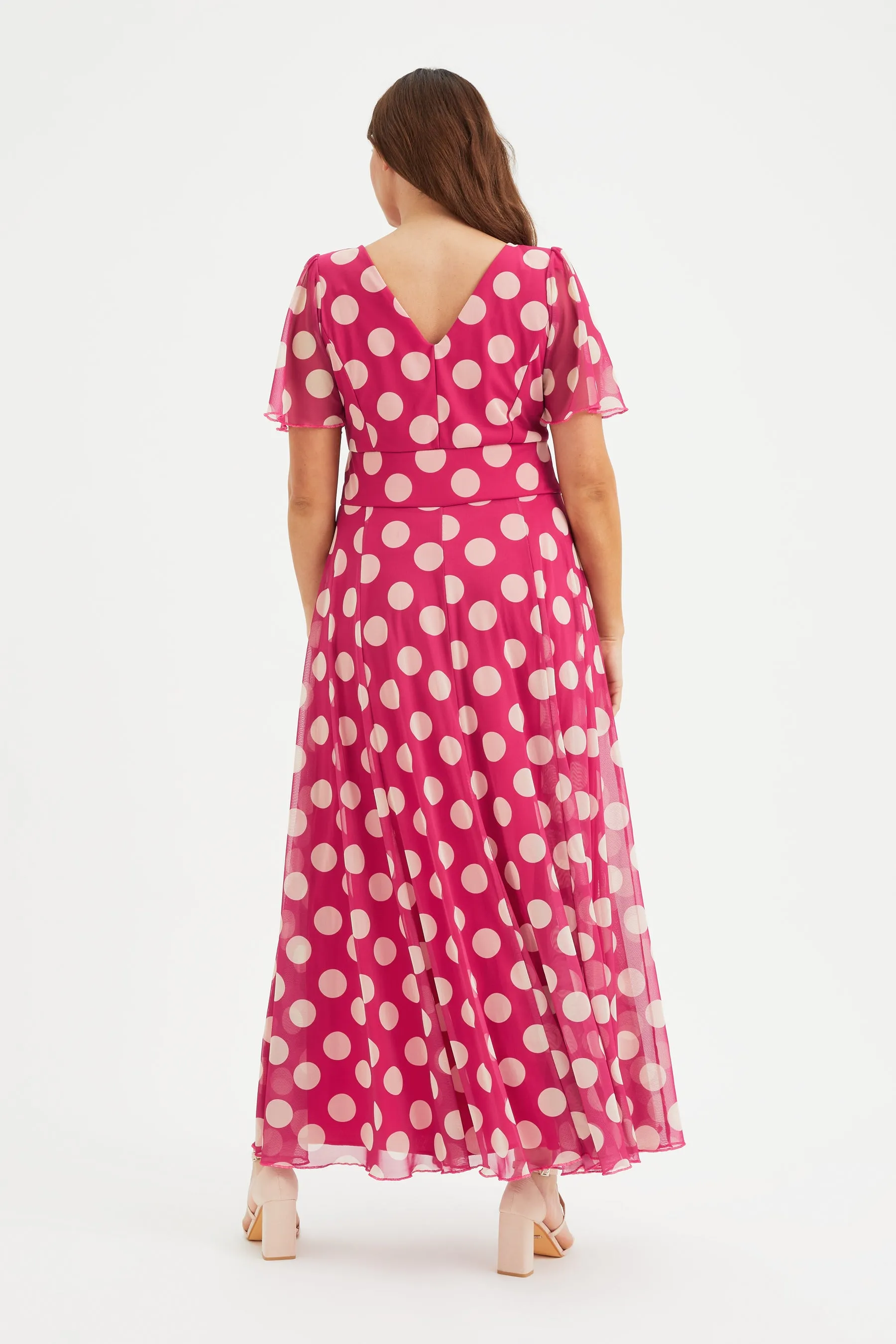 Isabelle Cerise Cream Lollidot Print Float Sleeve Maxi Dress