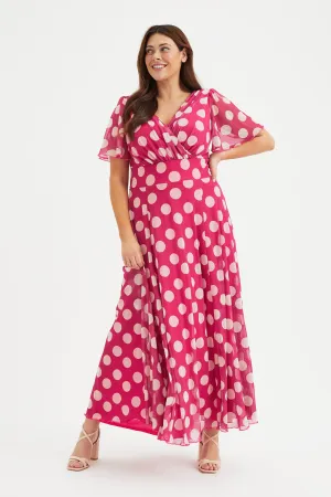 Isabelle Cerise Cream Lollidot Print Float Sleeve Maxi Dress