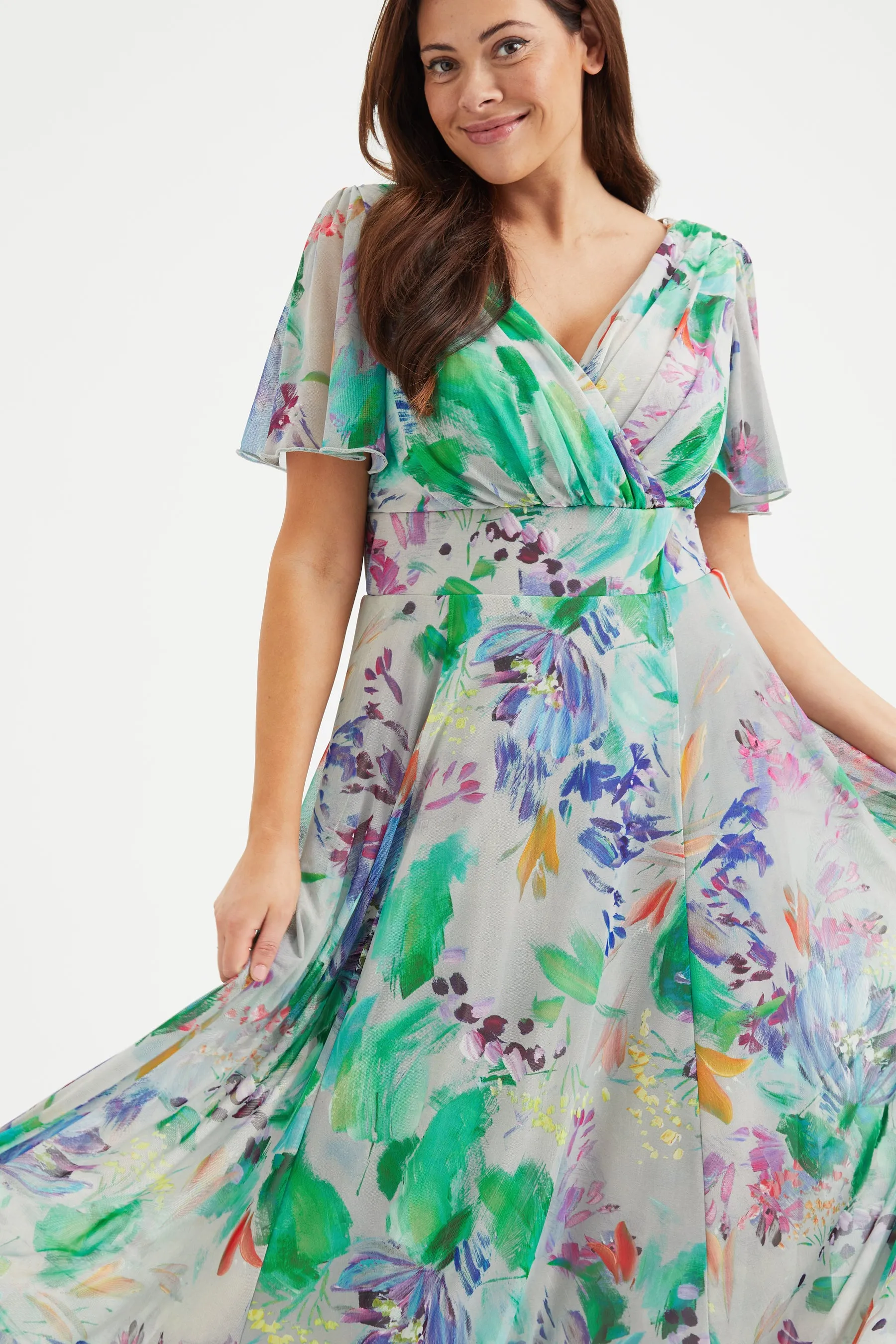 Isabelle Green Blue Float Sleeve Maxi Dress