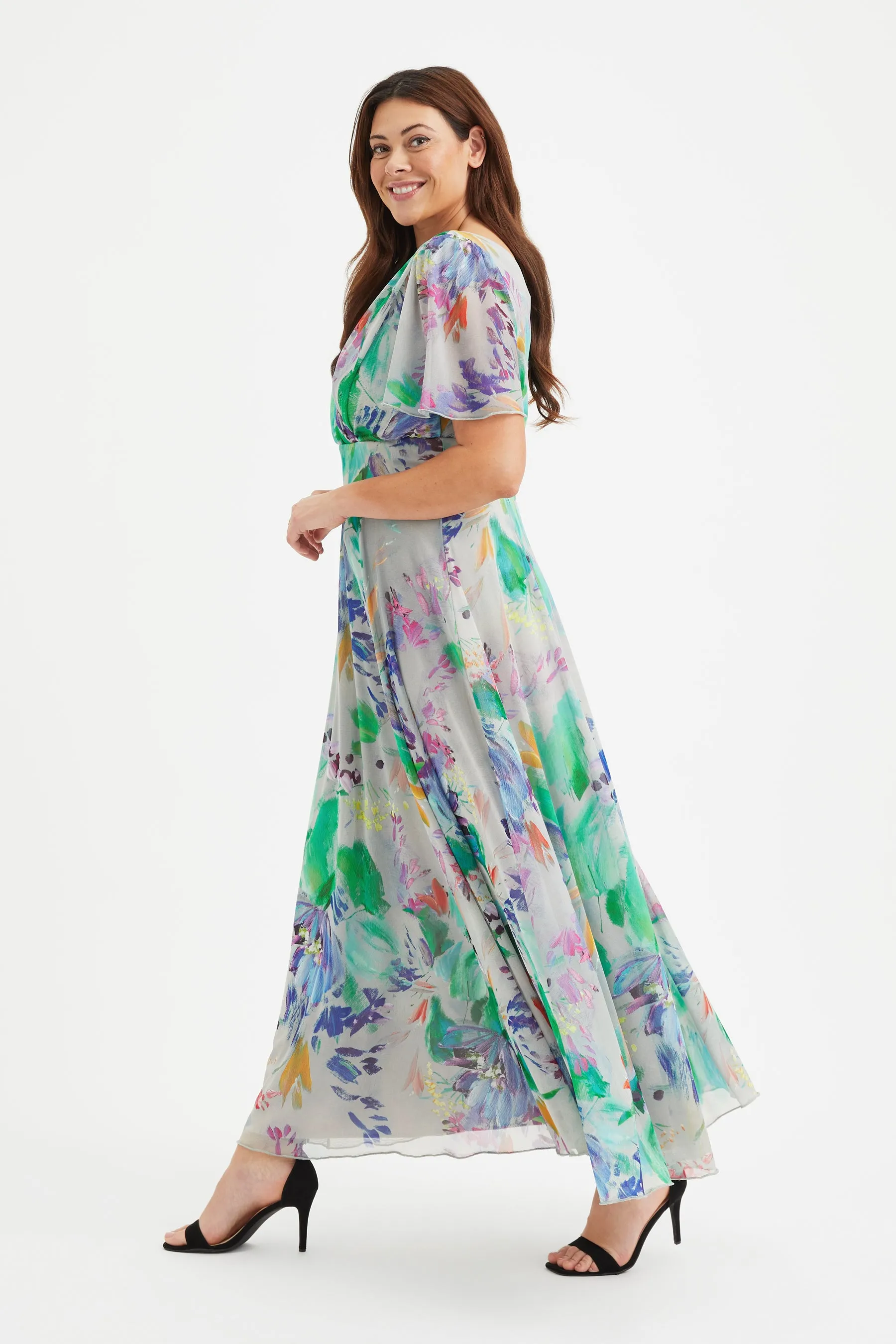 Isabelle Green Blue Float Sleeve Maxi Dress