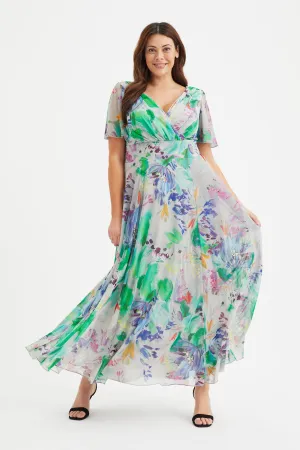 Isabelle Green Blue Float Sleeve Maxi Dress