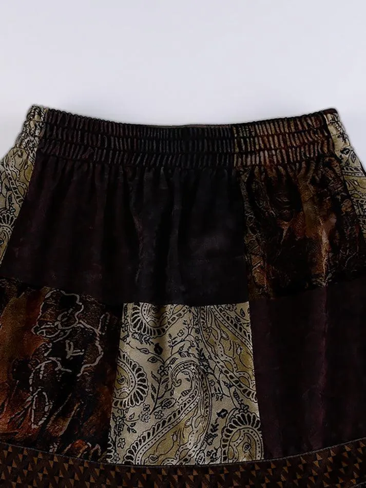 Joskaa Patchwork Velvet Printed Midi Skirt