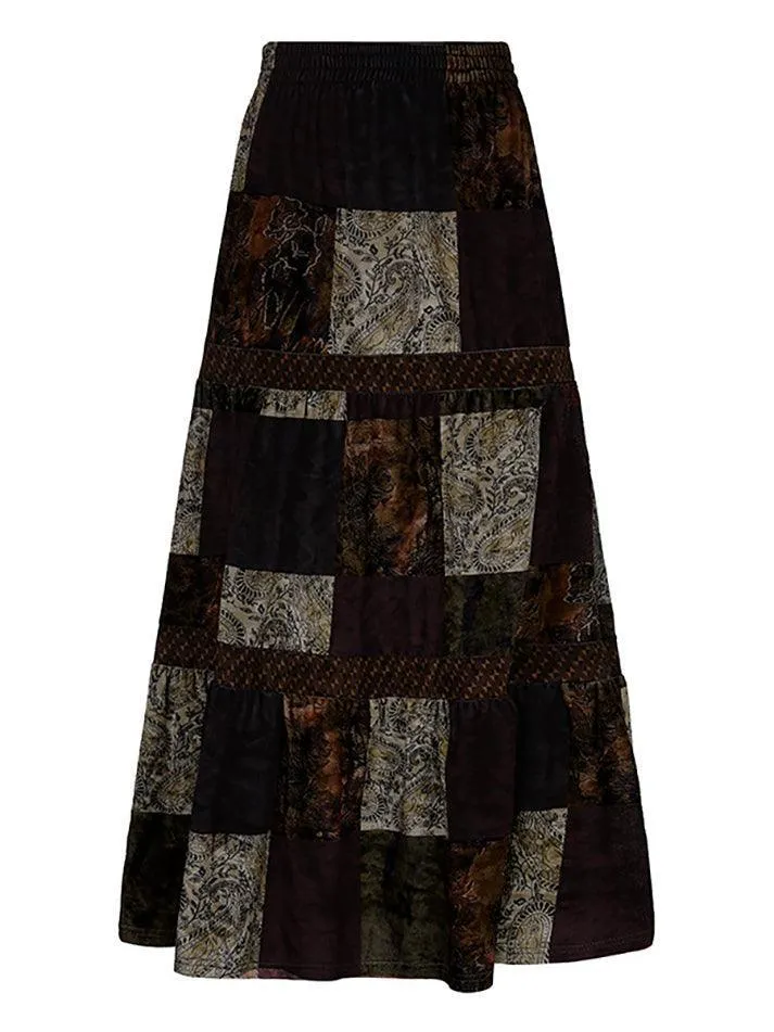 Joskaa Patchwork Velvet Printed Midi Skirt