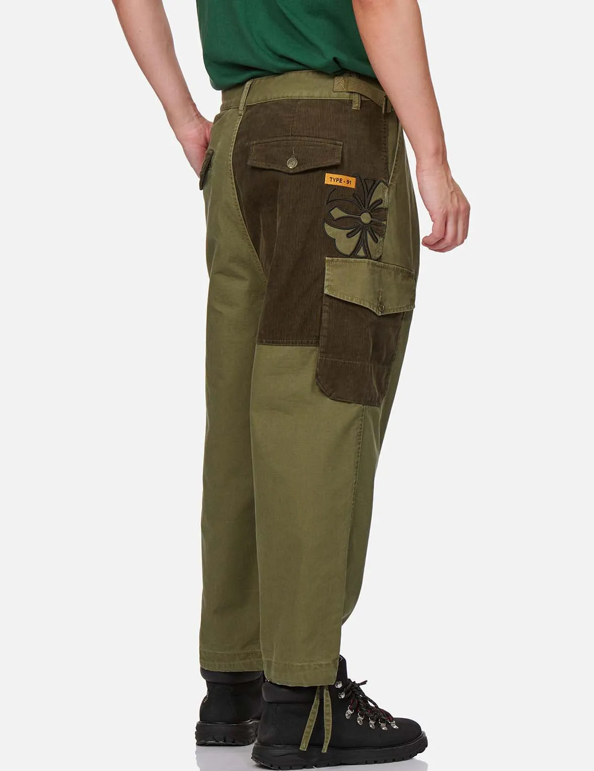 Kamon Appliqué Fabric Blocking Cargo Pants