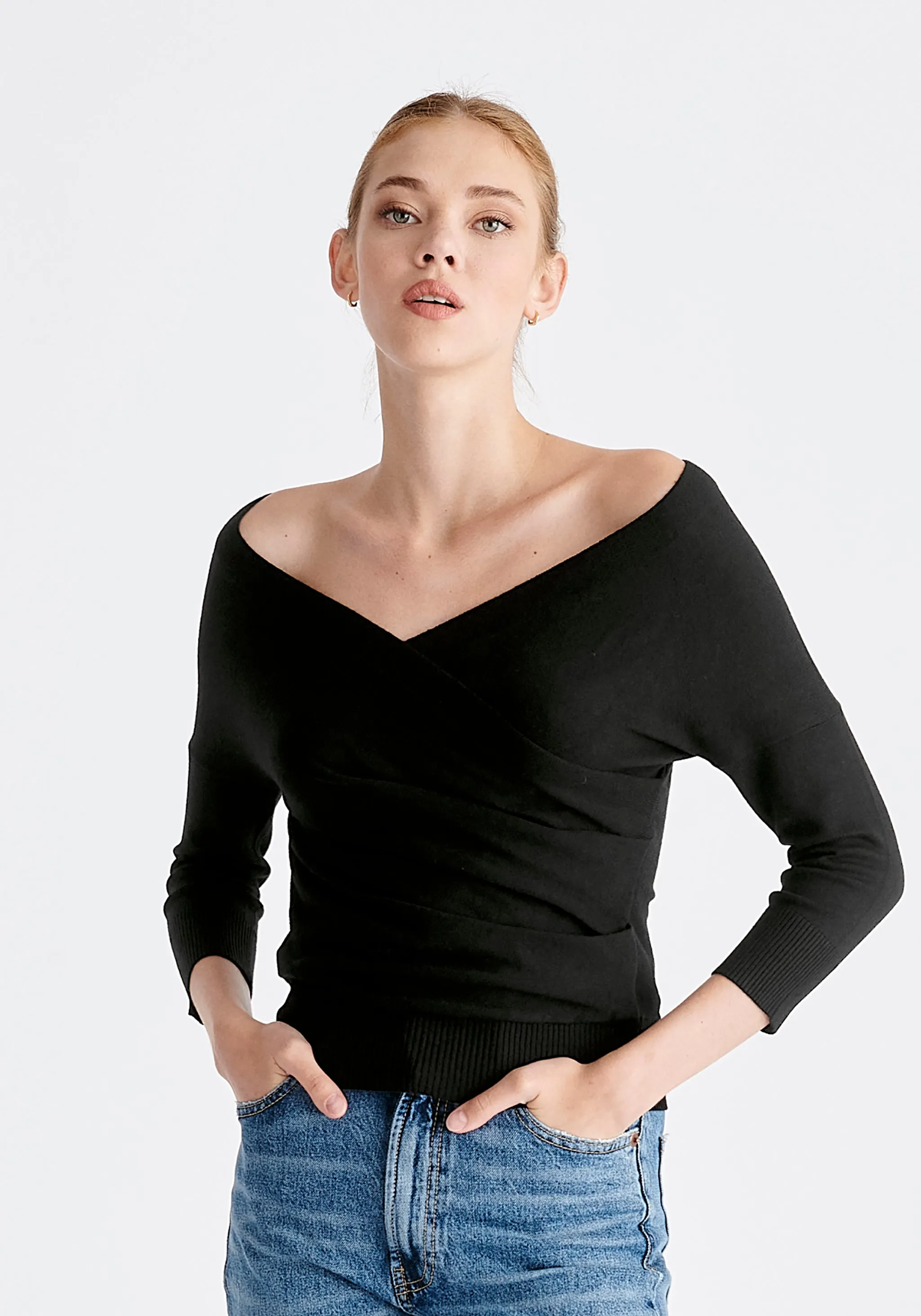 Knitted Wrap Top with 3/4 sleeves