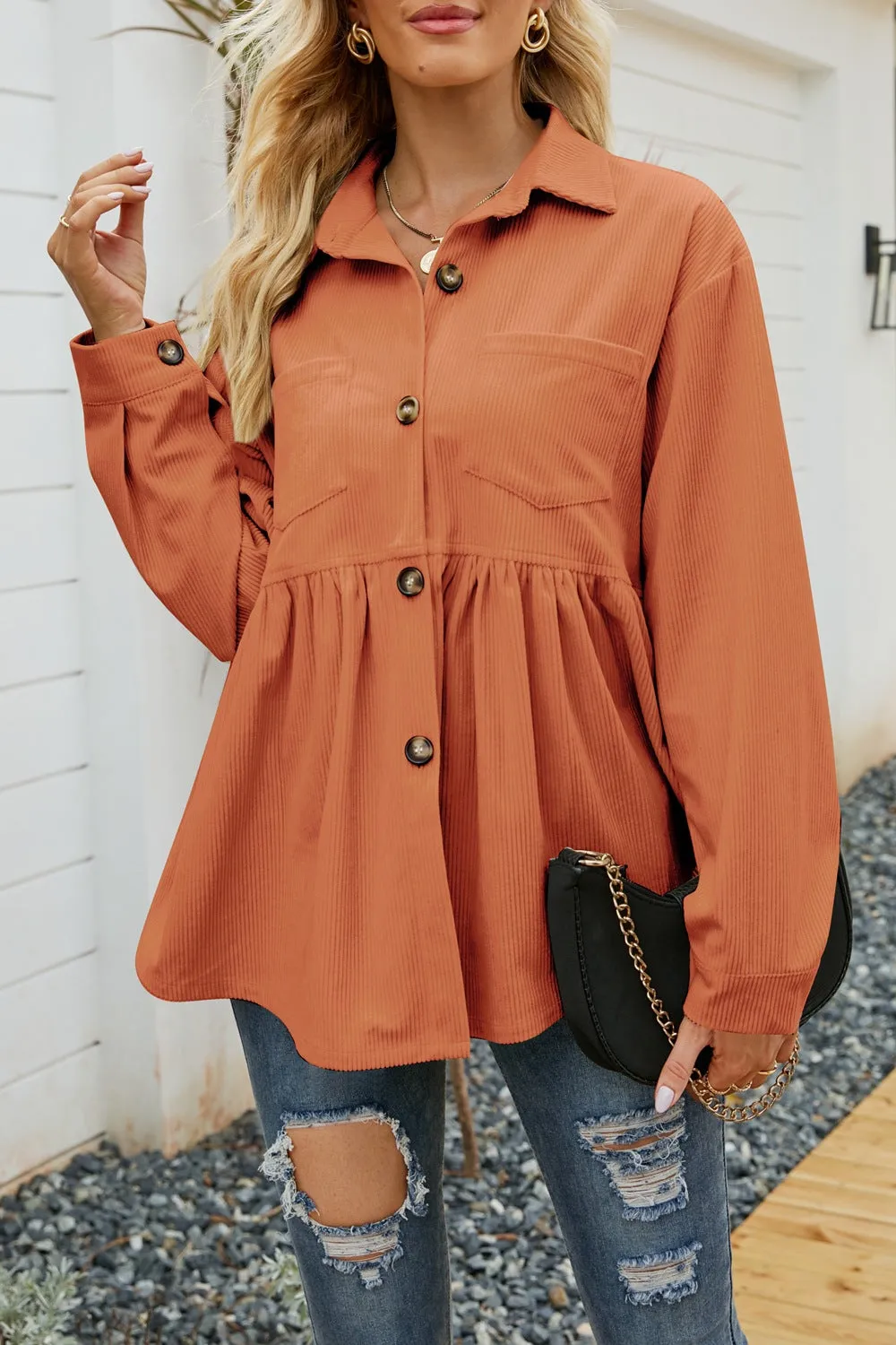 Ladies' Loose Lapel Pocket Button Jacket Coat