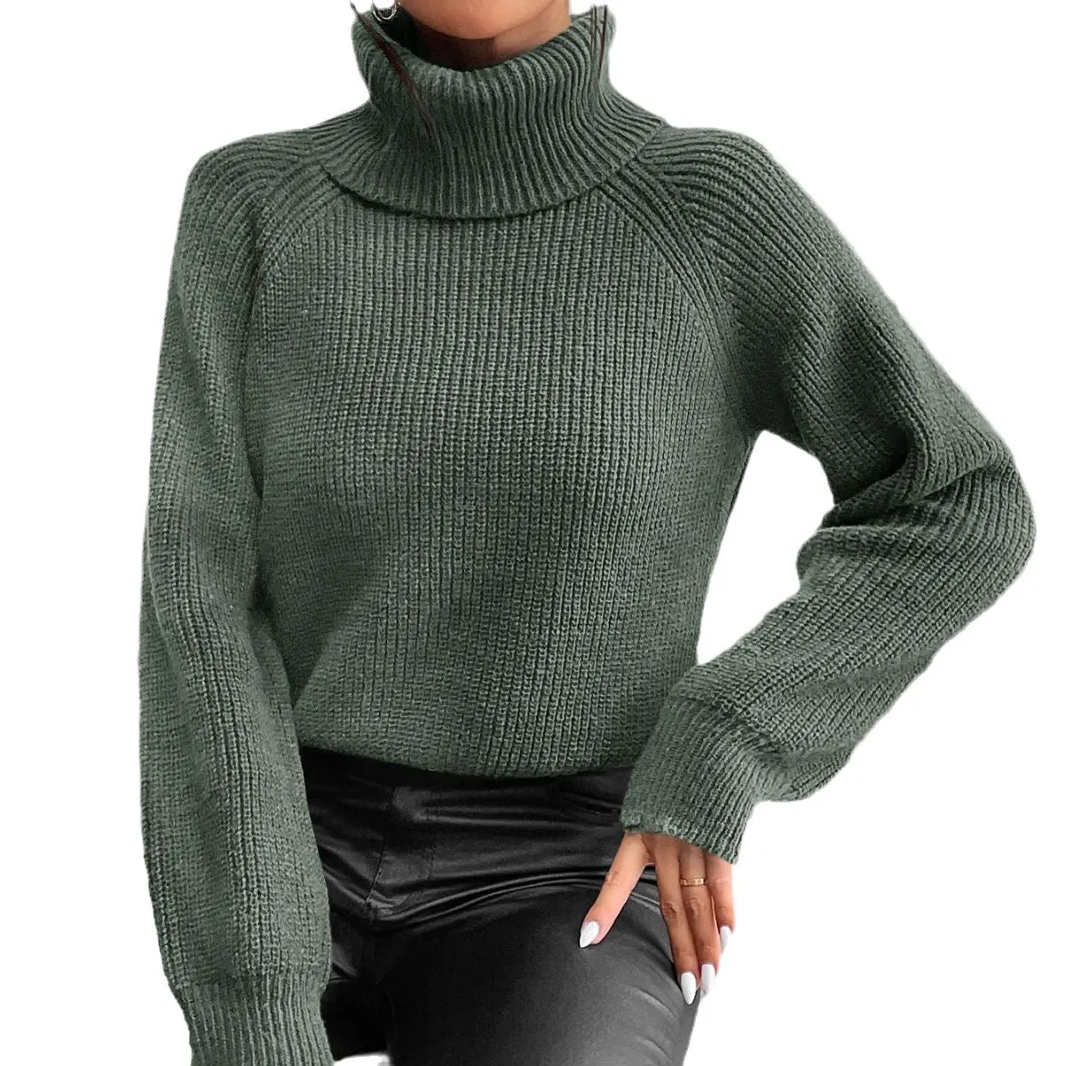 Lanfubeisi fall fashion Women's Fashion Turtleneck Sweater Outer Wear Solid Color Loose Slimming Versatile Basic Sweater