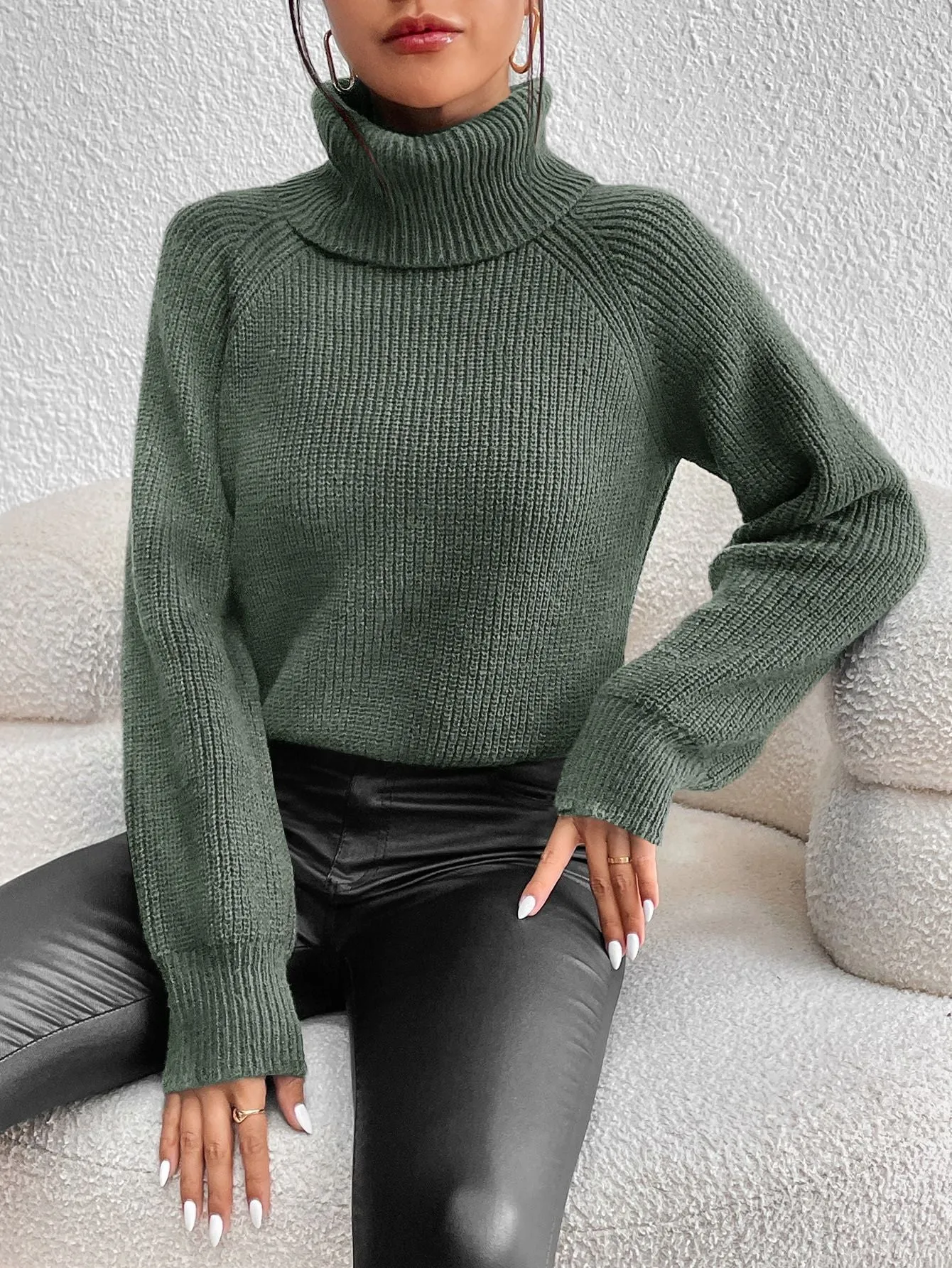 Lanfubeisi fall fashion Women's Fashion Turtleneck Sweater Outer Wear Solid Color Loose Slimming Versatile Basic Sweater