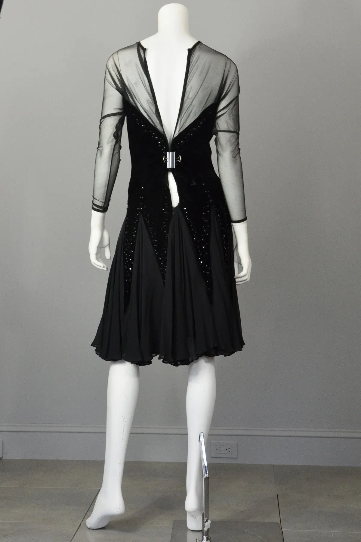 Lillie Ruben Black Velvet Studded Chiffon Party Dress