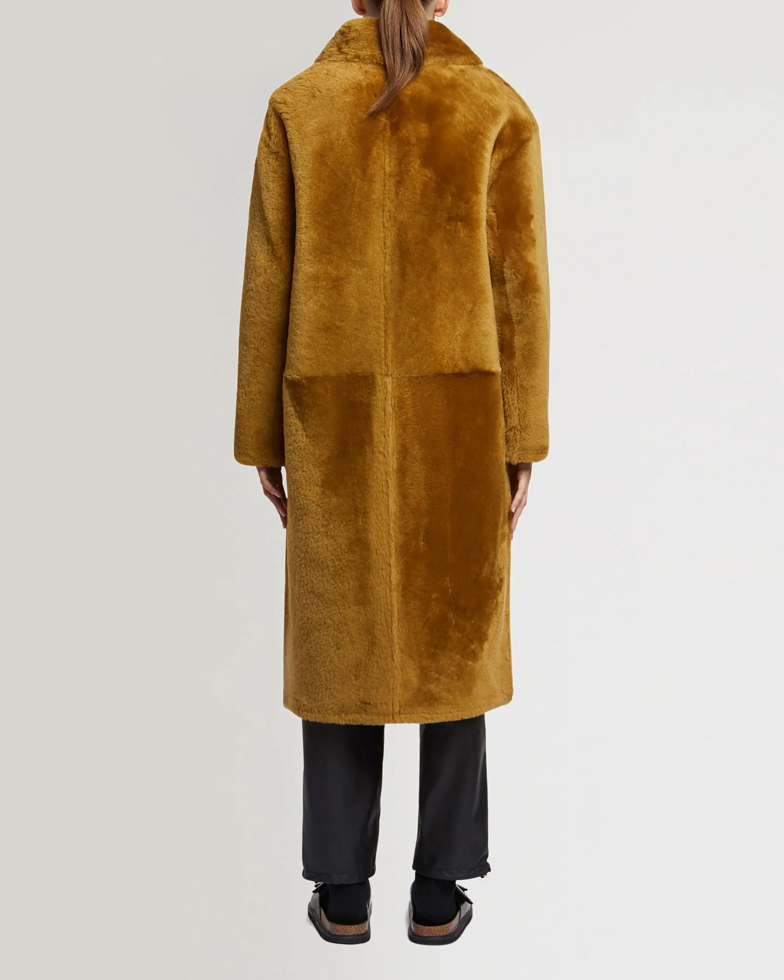 Long merino lambskin coat with collar